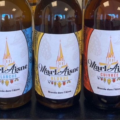 Bouteilles Marl'Aisne Blanche, Blonde et Cuivrée — bières artisanales brassées à Marle